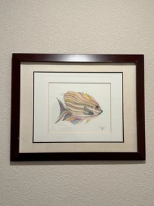 Scott Wright La Jolla Artista Enmarcado Pez León Acuarela Obra de Arte Enmarcada Pájaro Roca - Imagen 1 de 18