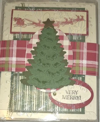 Stampin up Red & Green Christmas Set Of 5 Cards With Envelopes In Decorative Box - Image 1 of 3