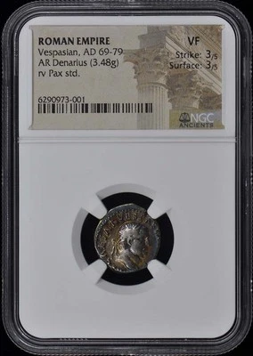 Vespasian, AD 69-79 ROMAN EMPIRE AR Denarius NGC VF20 - Image 1 of 2