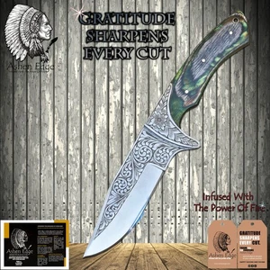 Ashen Edge Hot Item Skinner Knife Engraved AUS-8 Steel Hard Wood Sports - Picture 1 of 6