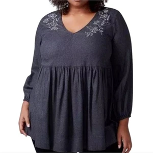 Top Babydoll Peplum Lane Bryant para mujer gris bordado talla grande 18 20 2X - Imagen 1 de 9