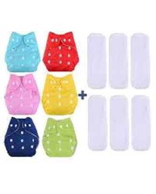 (Pack of 6) Baby Cloth Diapers + Inserts/Washable and Reusable/ 100 adjustable N - Image 1 of 4