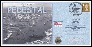 Pedestal de operación firmado por John Gregson GC The Malta Convoy agosto 1942 Segunda Guerra Mundial cubierta - Imagen 1 de 4