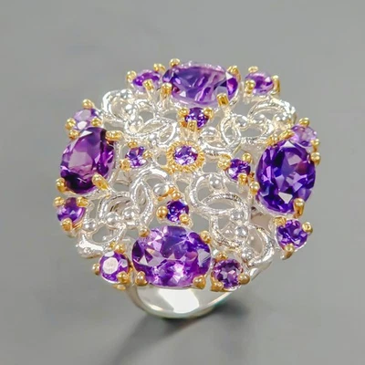 Ювелирные изделия ручной работы натуральный аметист кольцо 925 пробы размер 8/R426581 - Изображение 1 из 4