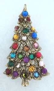 Hollycraft Weihnachtsbaum-Anstecknadel goldfarben Strass - Bild 1 von 4