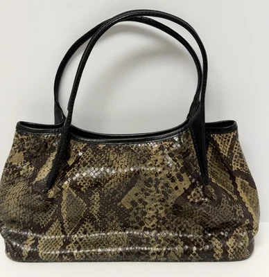Maxx New York Tan Black Snake Skin Pattern Leather Small Handbag 90s Y2K EUC - Image 1 of 4