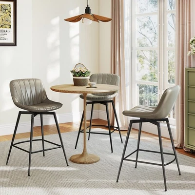 30" Swivel Upholstered Bar Stools with Back & Footrest, Set of 3 Bar Chairs - Image 1 of 4