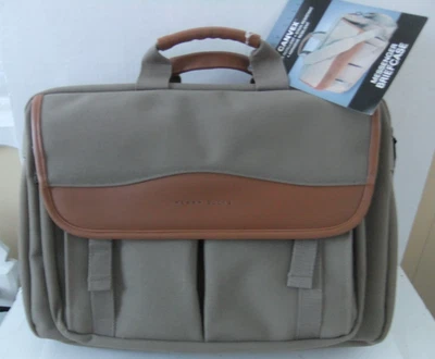 BOLSO MENSAJERO PERRY ELLIS TOSTADO CAQUI LONA MALETÍN NUEVO CON ETIQUETAS CANVEX Foto 1 de 4