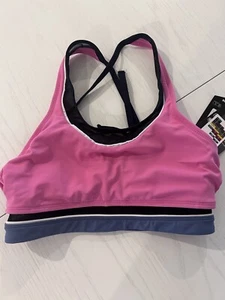 NWT Avia Swimsuit Bikini Top Sports Bra Style Sz S Pink Navy Adjustable Straps - Picture 1 of 7