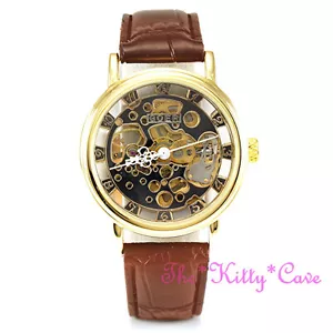 Esqueleto mecánico Heritage Steampunk Gold & Brown Leather Wind-Up Unisex Watch - Imagen 1 de 6
