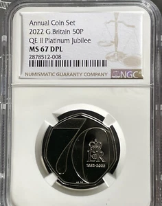 2022 G. Britain 50P QE II Platinum Jubilee Ms 67 DPL NGC 2878512-008 New In Case - Picture 1 of 3