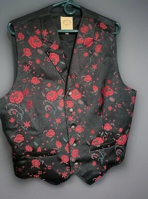 Vintage Wah Maker Black/Red Floral Vest Size Large - Image 1 of 4