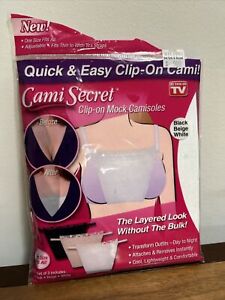 Open Cami Secret Clip-On Mock Camisoles Set of 3 Black/Beige/White As Seen on TV