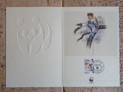 WWF Brunei PROBOSCIS MONKEY 1991 Card, Art, Stamp & First Day Cancel - Image 1 of 4