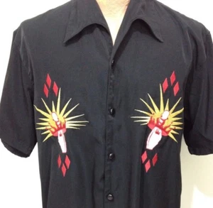Camisa de manga corta Sapphire Lounge L negra boliche prendedores - Imagen 1 de 4