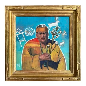 Dipinto ritratto originale nativi americani firmato Liam Matthew Navajo western - Foto 1 di 6