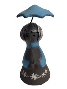 Vtg. Roma&Henri Bross Redware Pottery Girl Figurine w/White Hair/Umbrella-Signed - Picture 1 of 10