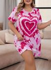 PLUS SIZE 20 22 24 26 28 PINK DYED HEART NIGHTWEAR NIGHT DRESS CURVE STRETCHY