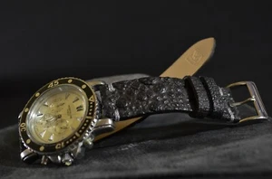 UHRENARMBAND 22 20 18 MM SCHWARZ ANTHRACITE ECHT KRÖTE MA STRAP HANDMADE - Bild 1 von 12