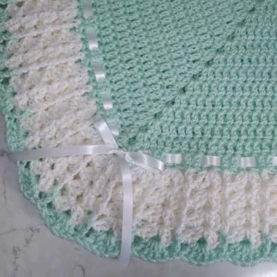 NEW Handmade Crochet Baby Blanket Afghan (Mint Green & White) - Image 1 of 4
