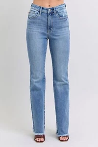 Judy Blue Raw Hem High Rise Blue Denim Bootcut Jeans - Picture 1 of 10