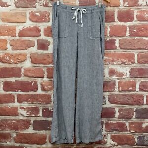 INC Pants Womens Size 4 Gray White Striped 100% Linen Wide Leg Trousers