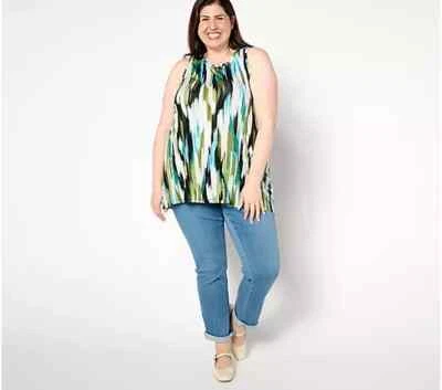 Camiseta sin mangas LOGO de Lori Goldstein cuello redondo con aberturas laterales verde combo XS A659284 Foto 1 de 4