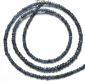 Natural Gem Burma Blue Sapphire Smooth 3-4MM Rondelle Beads Necklace 53Cts 17.5" - Picture 1 of 3