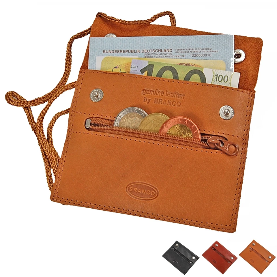 Branco kleiner flacher Brustbeutel Echt Leder Reise Brusttasche Geldtasche 420