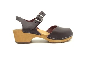 MIA Swedish Leather Wooden Clogs Heels Ankle Strap Size EU 38 US 8 Burgundy Wine - Picture 1 of 16