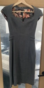 Ted Baker Wool Grey Dress Women’s Floral Lining - Size 0 / UK 6 - Picture 1 of 24
