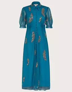 Monsoon size 20 new tags Melissa blue gold sequin leaf midi dress weding - Picture 1 of 4