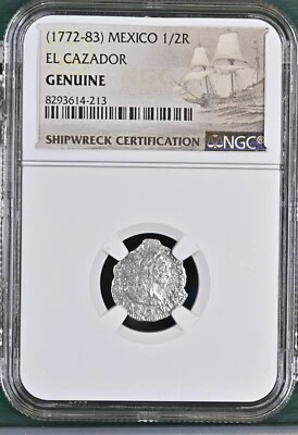 1772-1783 Mexico 1/2 Real El Cazador Silver Shipwreck Coin NGC Graded #213 - Image 1 of 3