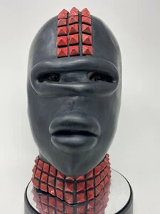 Nero Rosso Lattice Gomma Gimp Maschera Con Sissy Labbra Borchie Feticcio Cervo - Foto 1 di 8