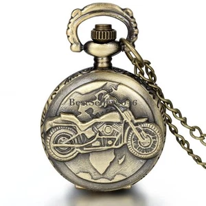 Mens Boys New Vintage Bronze Motorbike Motorcycle Pocket Watch Chain Xmas Gift - Picture 1 of 4