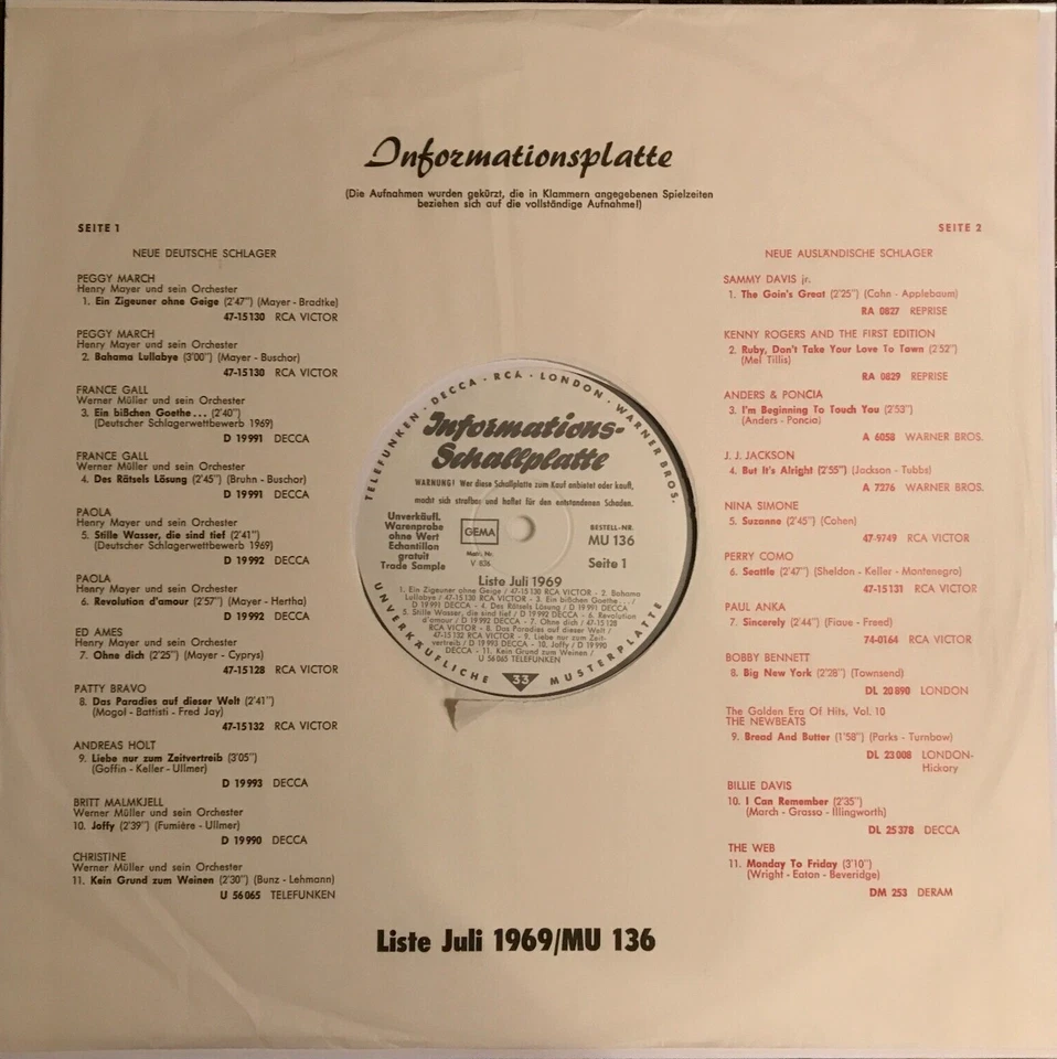 ♫ 12" INFO LP 1969 THE WEB Anka KENNY ROGERS Newbeats BILLIE DAVIS  MU 136 NM ♫ - Bild 1 von 1