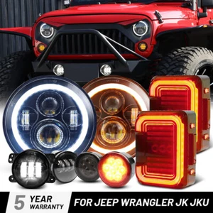 7" Round LED Headlights Smoke Tail Light Turn Fog Lamp Kit For Jeep JK 2007-2018 - Picture 1 of 18