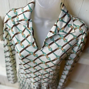 Vintage ST MICHAEL Dress Chain Belt Print Midi Pleated Skirt 1970s UK12 Long - Picture 1 of 13