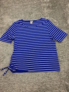 Chicos Top Size 2 (Womens Size Large) Blue White Striped Short Sleeve - Picture 1 of 12