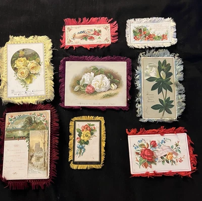 8 Victorian Fringe Cards Double Sided Good Wishes Christmas Teacher Reward - Image 1 of 4