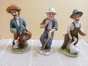 Juego de 3 estatuillas de porcelana de hombre viejo canasta de ganso granjero 7" -O1 - Imagen 1 de 24