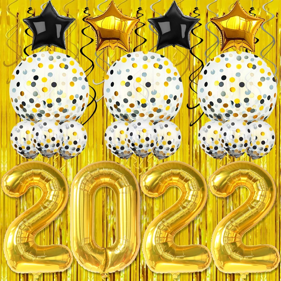 Globos de graduación dorados - confeti de 40 pulgadas y 36 pulgadas, telón de fondo con flecos, clase... Foto 1 de 4
