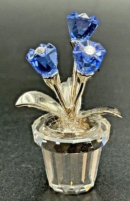 Swarovski Crystal Forget Me Not Blue Flowers Figurine Silver Leaves Retired gift - Image 1 of 4