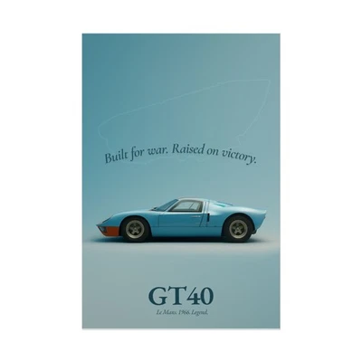 Плакат Ford GT40 — винтажный гоночный автомобиль 1966 года в Ле-Мане настенная гравюра, декор - Изображение 1 из 4