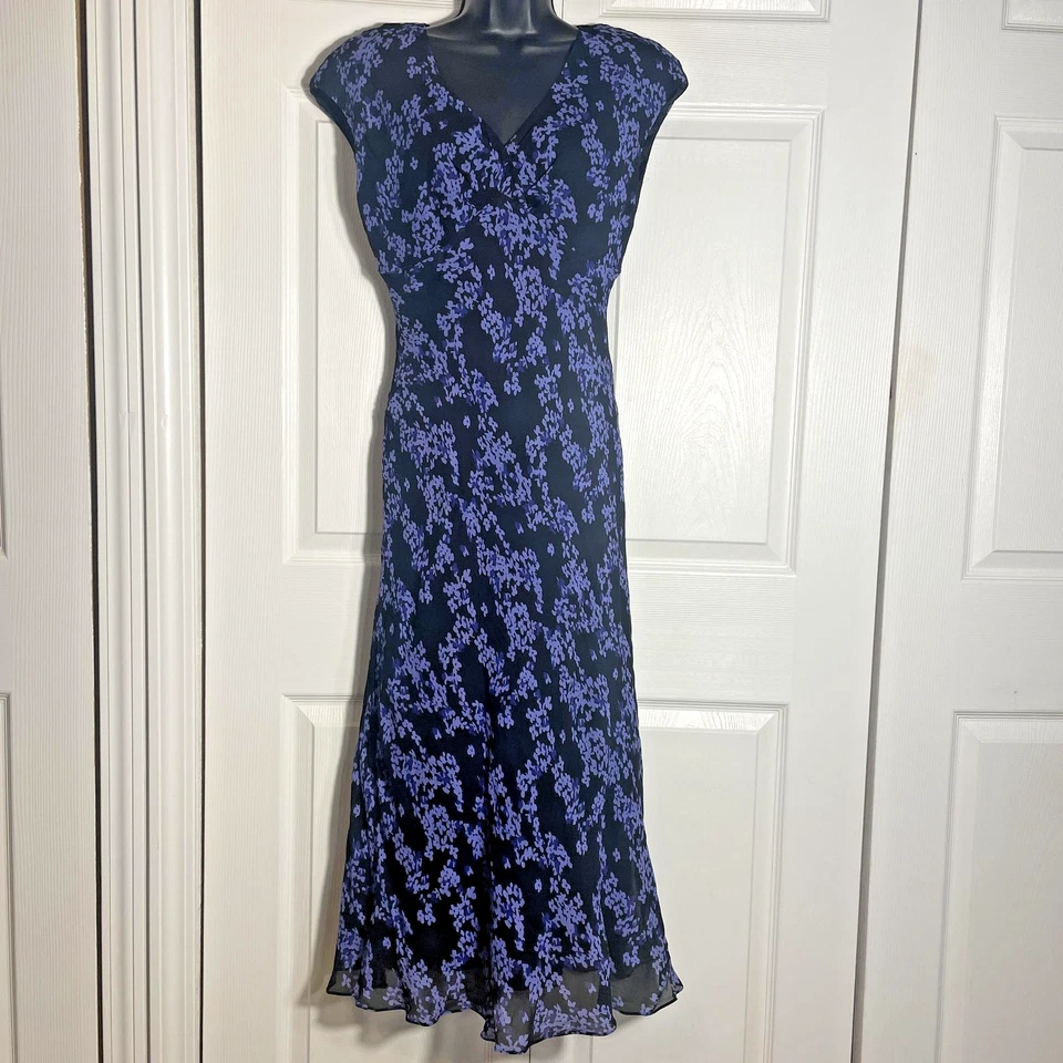 Vintage Y2K Jones New York Dress Womens 10 Black Purple Floral Silk Whimsigoth - Image 1 of 4
