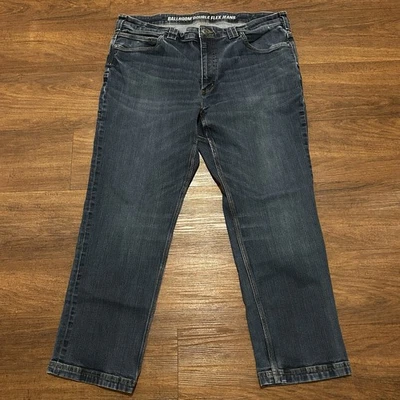 Pantalones de mezclilla azules rectos de doble flexibilidad para salón de baile Duluth Trading ajuste estándar, 40x30 Foto 1 de 4