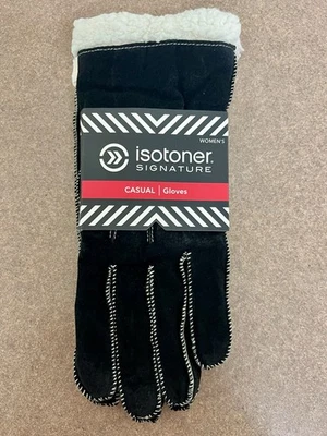 Isotoner Signature Casual Gloves Black Suede Moccasin Stitch Women Size L - NEW - Image 1 of 4