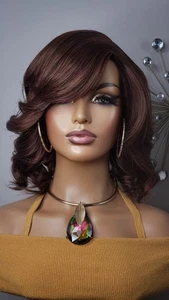 New Short Wavy Curly Bob Style Ginger Brown Auburn Full Cap Wig Womens Hair Wigs - Picture 1 of 12