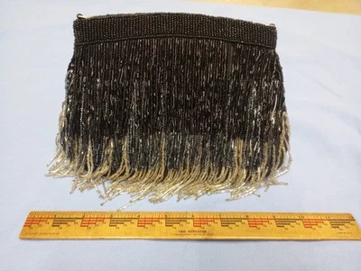 Black Beaded Cross body Bag Clutch Bag Diamond Design Bamboo Trading Co. Fringe - Image 1 of 4