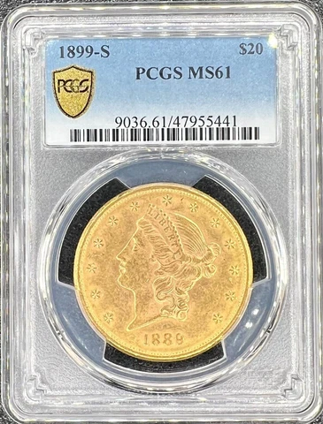 1899-S $20 Liberty Head Double Eagle PCGS MS61 Cover